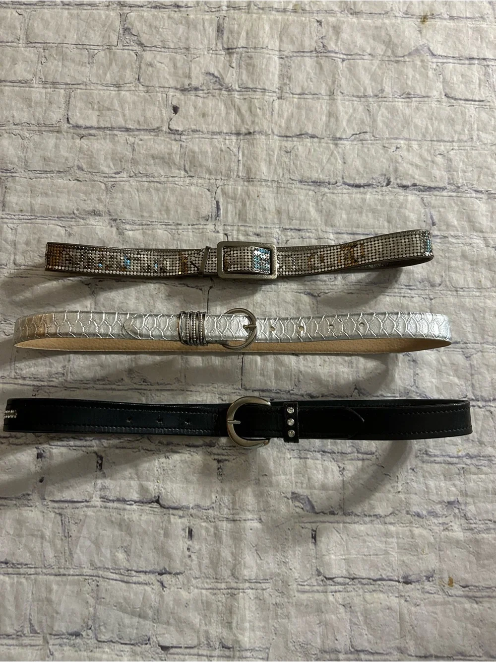 LOT OF (3) EMBELLISHED SILVER PRINT DETAILS RHINESTONES SEQUINS & CROC BELTS